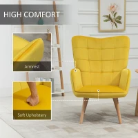 HOMCOM Modern Accent Chair, Upholstered Tufted Wingback Armchair with Seat Padding, Velvet Leisure Lounge Bedroom Chair with Wood Legs, Yellow(m-4)