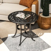 Outsunny Outdoor Garden Table, Cast Aluminium Patio End Table with Anti-slip Foot Pads for Garden, Patio, Balcony, 60 x 52.5cm, Black(m-2)