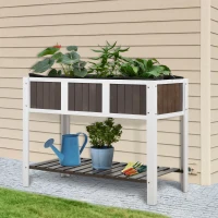 Outsunny Wooden Raised Planters for Garden, Elevated Planter Box with Shelf for Vegetable Flower Herbe Outdoor/Indoor, 119x57x89cm(m-10)