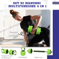 SPORTNOW Pesi da Palestra Set 4 in 1 da 40kg totali, utilizzabile come Kettlebell, Manubri e Bilancieri(m-4)