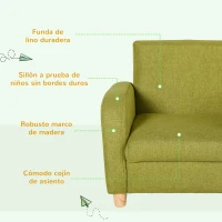 HOMCOM Sillón Infantil Mini Sofá para Niños de +3 Años con Asiento Acolchado Reposabrazos Estructura de Madera 49x45x44cm Verde(m-4)