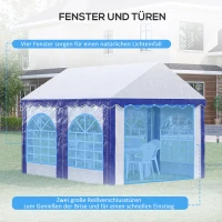 Outsunny Partyzelt, Bierzelt, abnehmbare Seitenwände, vier große Fenster, Stahl+Kunststoff, weiß+blau, 4 x 3 m(m-5)