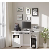 HOMCOM Computertisch Schreibtisch Bürotisch PC Tisch Arbeitstisch Home Office reichlich Stauraum 2 Schubladen Druckregal Weiß 120 x 55 x 85 cm(m-2)
