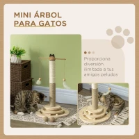 PawHut Árbol Rascador para Gatos de Madera con Poste de Yute y Sisal y Juego de Bolas para Jugar Ø32x56 cm Natural(m-4)
