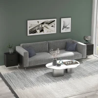 HOMCOM Set of Two Wood Effect Bedside Tables with Silver Tone Steel Base, Black(m-10)