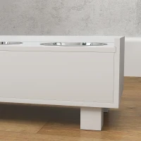 PawHut Erhöhte Fütterungsstation für Hunde, mit abnehmbarer Slow-Feeder-Matte, 2 Aluminiumschüsseln, Stauraum, Weiß(m-9)