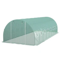 Outsunny Serre de jardin tunnel 24m² 8L x 3l x 2H m - 16 fenêtres, Porte zippée enroulable acier galvanisé, bâche PE, Vert(m-1)