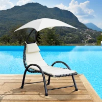 Outsunny Bain de Soleil transat de jardin chaise longue Design Contemporain - Pare-Soleil et Matelas - Acier Polyester - dim. 1,7L x 1,18l x 1,77H m - écru Noir(m-2)