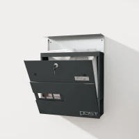 HOMCOM Locking Galvanised Steel Letterbox - Charcoal Grey/Black(m-9)