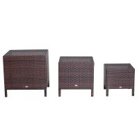 Outsunny Set 3 Tavolini da Giardino in Rattan 40x40x40cm, 50x47x50cm, 60x54x60cm Marrone(m-4)
