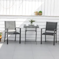 Outsunny Garden Chairs Set Of 2 Outdoor Chairs with Steel Frame Texteline Seats for Dining Patio Balcony Dark Grey and Black(m-7)