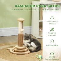 PawHut Rascador para Gatos 49 cm con Poste de Sisal Cepillo Carril Giratorio con Bolas Pluma Elástica y Bola de Juguete Roble(m-5)