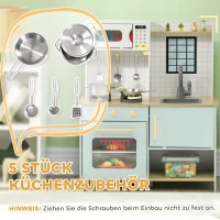 AIYAPLAY Spielküchen-Set, Kinderküche zum Spielen mit Mikrowelle, Herd und Backofen, Kochutensilien, MDF, Edelstahl, Blau(m-5)