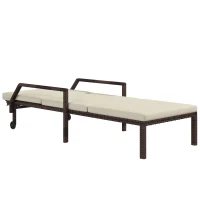 Outsunny Outdoor Sun Lounger, Rattan Wicker Chaise Recliner with 5-Level Adjustable Backrest and 2 Wheels(m-11)