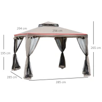 Outsunny Gartenpavillon Pavillon Gartenzelt Festzelt Partyzelt mit 4 x Seitenwand wetterfest Metall + Polyester Grau 2,94 x 2,94 x 2,65 m(m-3)