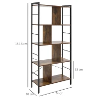 HOMCOM Industrial Storage Unit, 5 Tiers Bookcase with Open Compartments for Office Living Room, Bedroom, Rustic Brown and Black(m-3)