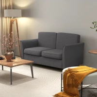 HOMCOM Compact Loveseat Sofa, Modern 2 Seater Sofa for Living Room with Wood Legs and Armrests, Dark Grey(m-2)