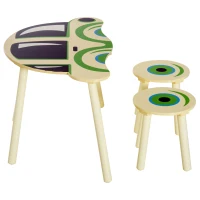 HOMCOM Ensemble table et chaises enfants design voiture MDF bois de pin beige vert(m-6)