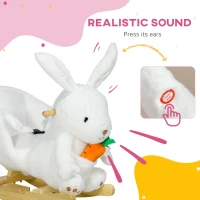 HOMCOM Kids Rabbit-Shaped Rocking Horse, with Safety Belt, Realistic Sounds, for Ages 18-36 Months - White(m-4)