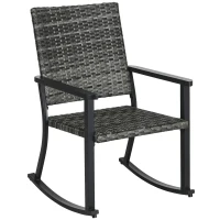 Outsunny Outdoor Schaukelstuhl, Rattanoptik, rostfreies Stahlgestell, 62 x 75 x 95 cm, Grau/Schwarz(m-9)