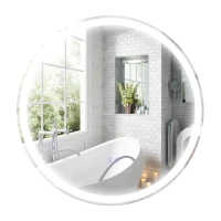 kleankin Round Bathroom Mirror with LED Lights, Wall Mount Dimmable Makeup Mirror with 3 Temperature Colours, Defogging Film and Memory Function, Frameless, Hardwired, 70 x 70 cm(m-11)