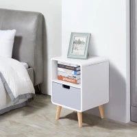 HOMCOM Wooden Bedside Table End Nightstand With Drawer Wood Lamp Desk Storage Unit Bedroom Scandinavian Nordic Style(m-2)
