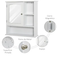 kleankin Armario de Baño con Espejo de Gran Almacenaje Armario Montado en la Pared con Estante Ajustable Interior y Estantes Abiertos 60x18x63 cm Blanco(m-4)