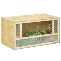 PawHut Terrarium en bois OSB pour reptiles et batraciens avec porte coulissante en verre - 80 x 40 x 40 cm naturel(m-1)