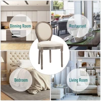 HOMCOM Dining Chairs Set of 2, French-Style Upholstered Kitchen Chairs with Padded Seats, Wood Frame and Round Back, Cream White(m-6)