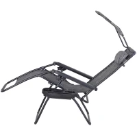 Outsunny Tumbona Plegable Silla de Gravedad Cero Reclinable con Toldo de Sombra con Bandeja Portavasos Portátil Texteline para Jardín Balcón Carga 150kg 90x65x110 cm Gris(m-4)