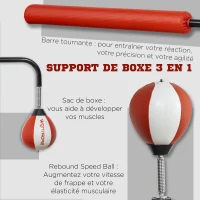 SPORTNOW Sac de frappe boxe autoportant punching ball brunier 3 en 1 hauteur réglable ventouses antidérapantes amortisseurs rouge noir(m-4)