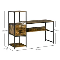 HOMCOM Scrivania Pc con Scaffale e Cassetti in Legno Truciolato e Metallo, 140x50x110cm(m-3)