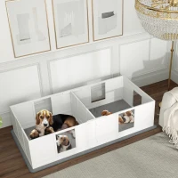 PawHut Two Room Design, Whelping Box for Dogs with Whelping Pad, Clear Panels, Adjustable Entrance, for Medium Dogs, 196 x 96cm(m-2)