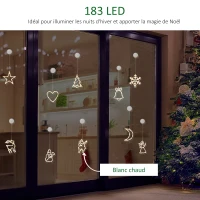 HOMCOM 18 pièces décorations de fenêtre de Noël LED guirlande lumineuse de fenêtre avec ventouses flocons de neige blanc chaud(m-5)