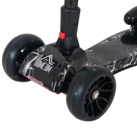 HOMCOM Monopattino a 3 Ruote per Bambini Piccoli 3-6 Anni, Pieghevole, Regolabile con Musica, Ruote Luminose e Razzi, Nero(m-9)