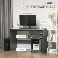 HOMCOM Computer Desk with Drawers, High Gloss Home Office Desk with Storage Cabinet, Study Workstation, 120 x 60cm, Grey(m-4)