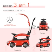 HOMCOM Porteur Enfants Voiture Enfant Multi-équipée 12-36 Mois Coffre klaxon Effet Musical polypropylène Rouge(m-4)