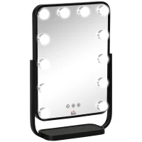 HOMCOM Schminkspiegel mit 12 LED-Lichtern Metall Schwarz(m-9)