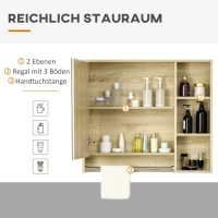 kleankin Spiegelschrank Badschrank Hängeschrank Wandschrank Badmöbel Mehrzweckschrank mit offener Fächern Badezimmer Spanplatte Glas Natur 80 x 15 x 70 cm(m-4)