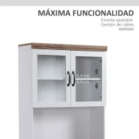 HOMCOM Aparador Alacena de Cocina Mueble Auxiliar con 2 Puertas de Vidrio y Baldas Ajustables 72x40x178 cm Blanco(m-5)