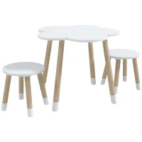 ZONEKIZ Mesa con 2 Sillas para Niños de 2-5 Años con Mesa en Forma de Flores Ø59x50 cm y Sillas Ø28x26 cm Blanco y Natural(m-1)
