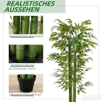 HOMCOM Kunstbambus, realistisches Aussehen, mit Blumentopf, für Indoor, 180 cm, Grün/Schwarz(m-4)