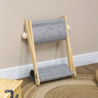 PawHut Lit pliable pour chats hamac 2 niveaux en bois et feutrine avec jeu boules suspendues - dim. 52L x 42l x 33,5H cm(m-7)