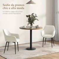 HOMCOM Set 2 Sedie da Pranzo Nordiche Imbottite con Braccioli Ricurvi in Tessuto Effetto Velluto, 54x57x80 cm, Crema(m-4)