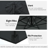 Outsunny 2.45m Overhanging Cantilever Parasol, Heavy Duty Waterproof Garden Umbrella with Cross Base, Black(m-5)
