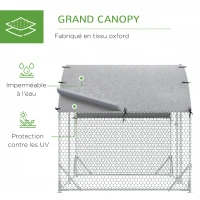 PawHut Grand enclos poulailler 5,32 ㎡ parc grillagé toit anti-UV porte verouillable 2,8 x 1,9 x 1,97 m argenté(m-4)