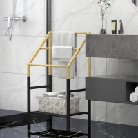 HOMCOM Portasciugamani a Terra con 3 Barre e Ripiano Inferiore, in Bambù e Acciaio, 51x31x85.5 cm, Nero e color Legno(m-2)