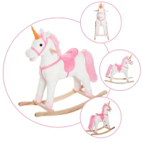 HOMCOM Caballito Balancín de Peluche Balancín Caballo Caballito Madera Juguete de Mecedora para Niños +3 Años 78x28x68cm Forma Unicornio(m-4)