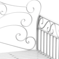 Outsunny Banco de Jardín de 2 Plazas 113,5x50x96 cm Banco de Terraza de Metal con Respaldo Decorativo y Reposabrazos Vintage para Exterior Carga 200 kg Crema(m-7)