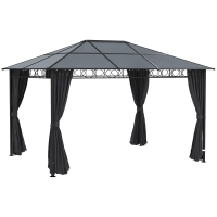 Outsunny Hardtop Gazebo Garden Pavilion w/ UV Resistant Polycarbonate Roof, Curtains, Steel & Aluminium Frame, 3 x 4(m), Grey